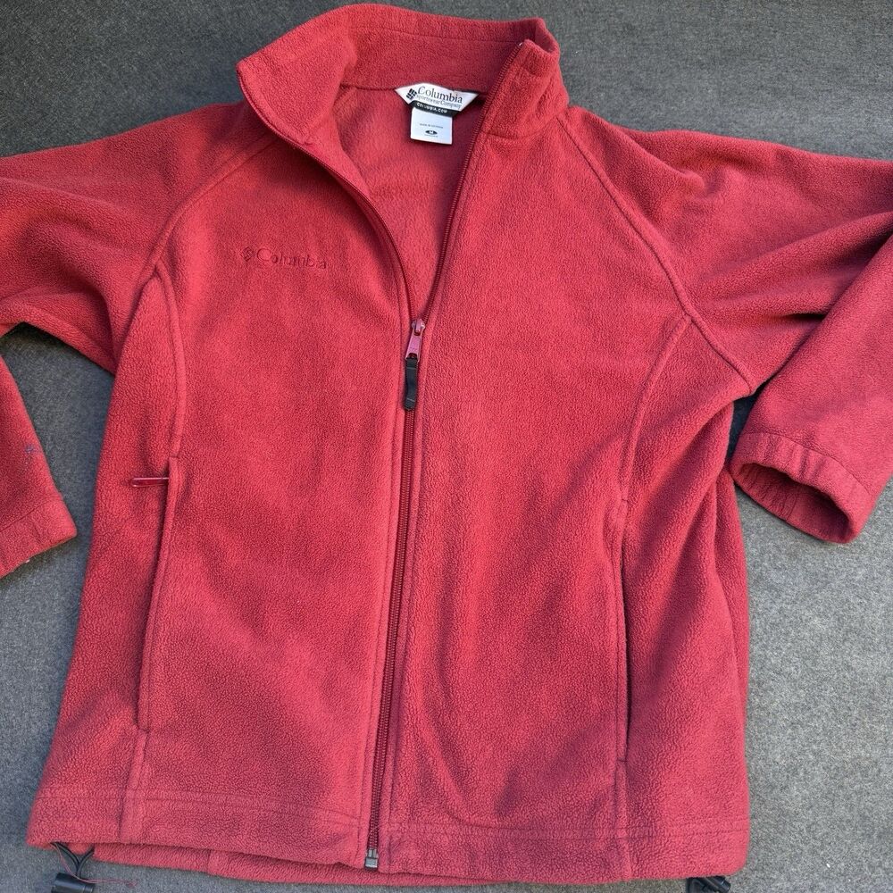 columbia fleece jacket dark red medium womens m soft zip pockets soft A5